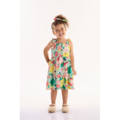 Vestido Infantil Pomar Feliz em Viscolinho (Verde) Três e Já