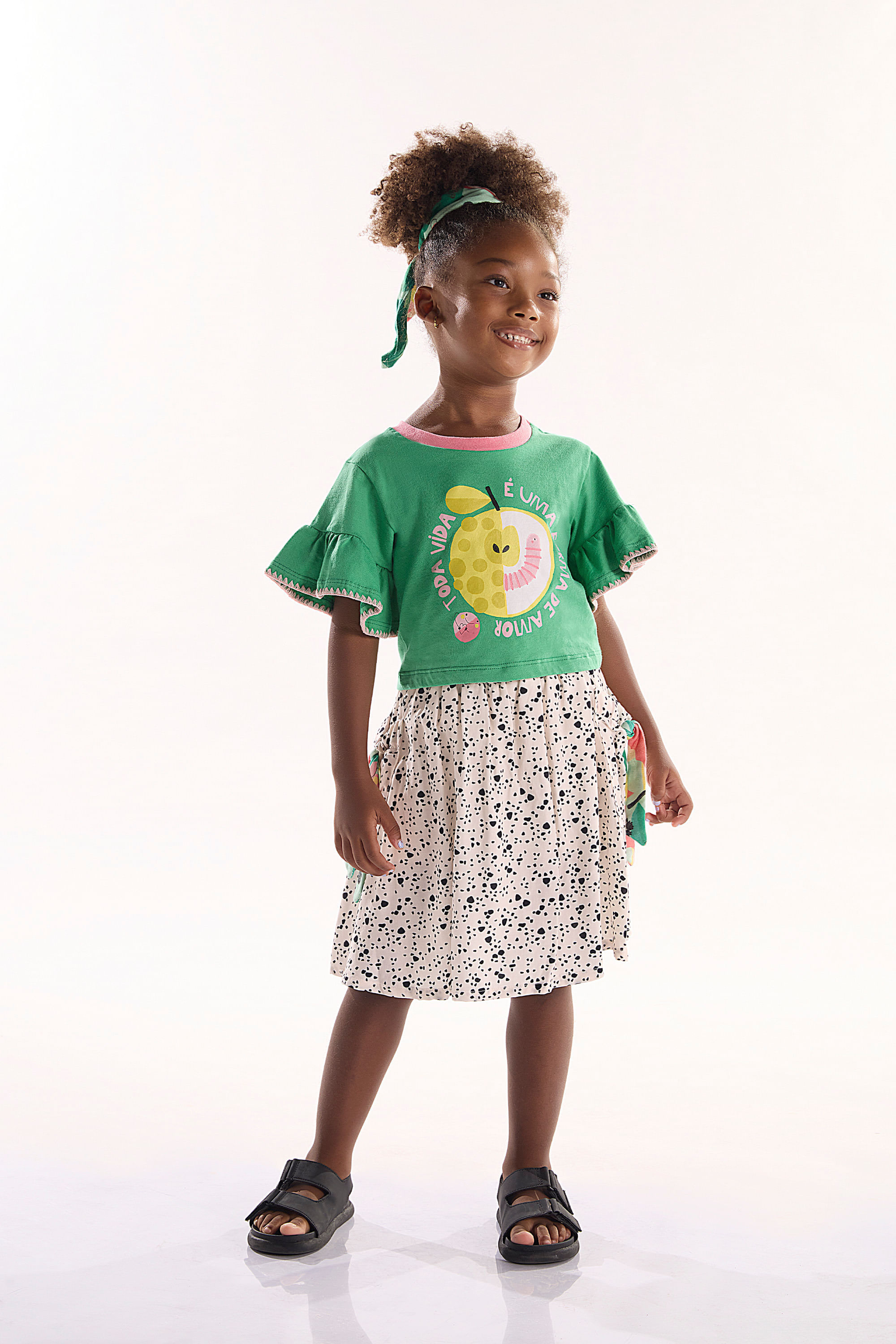 Conjunto Pomar Feliz Infantil com Blusa e Saia (Verde) Três e Já