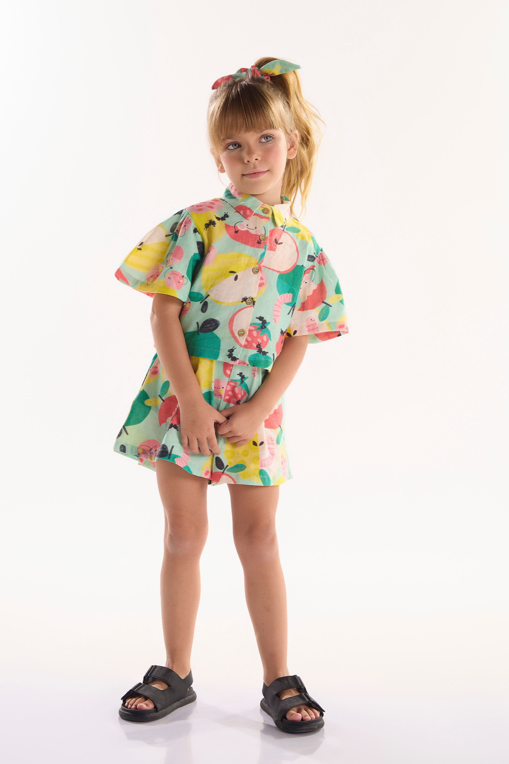 Conjunto Infantil Feminino com Camisa e Short (Verde) Três e Já - Imagem 29