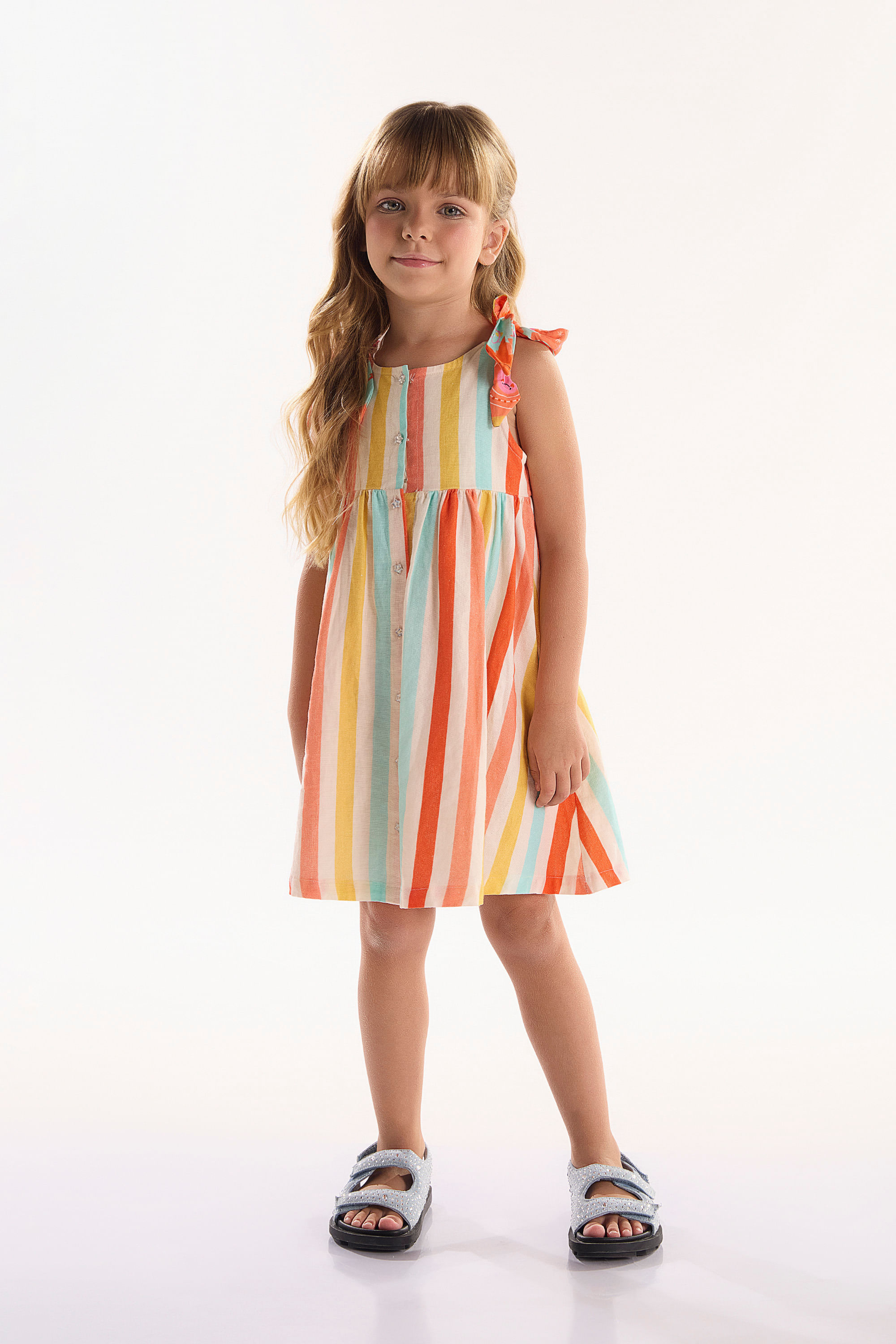 Vestido Interestelar Infantil em Viscolinho com Alças (Off White) Três e Já