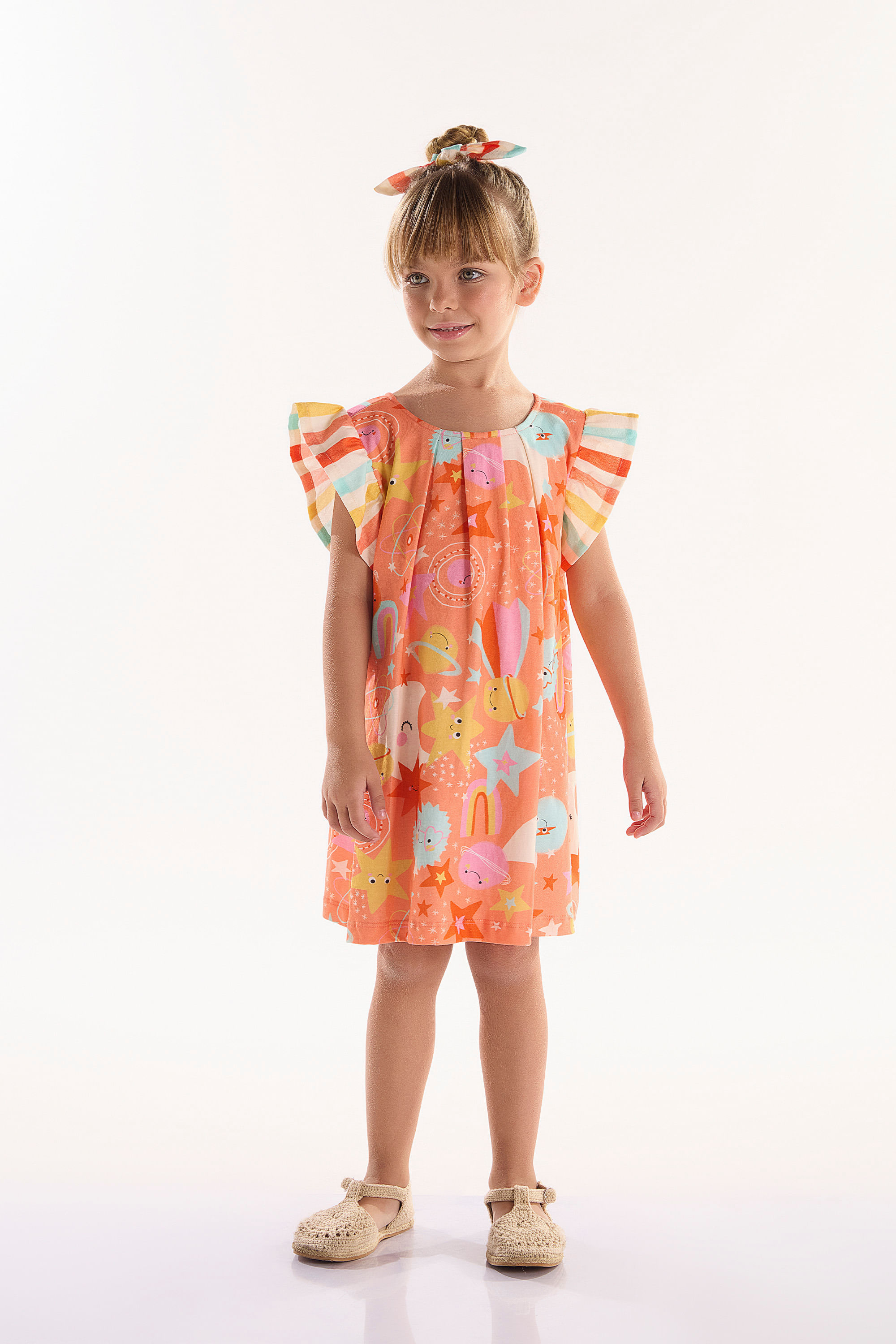 Vestido Infantil Interestelar em Meia Malha (Laranja) Três e Já - Imagem 13