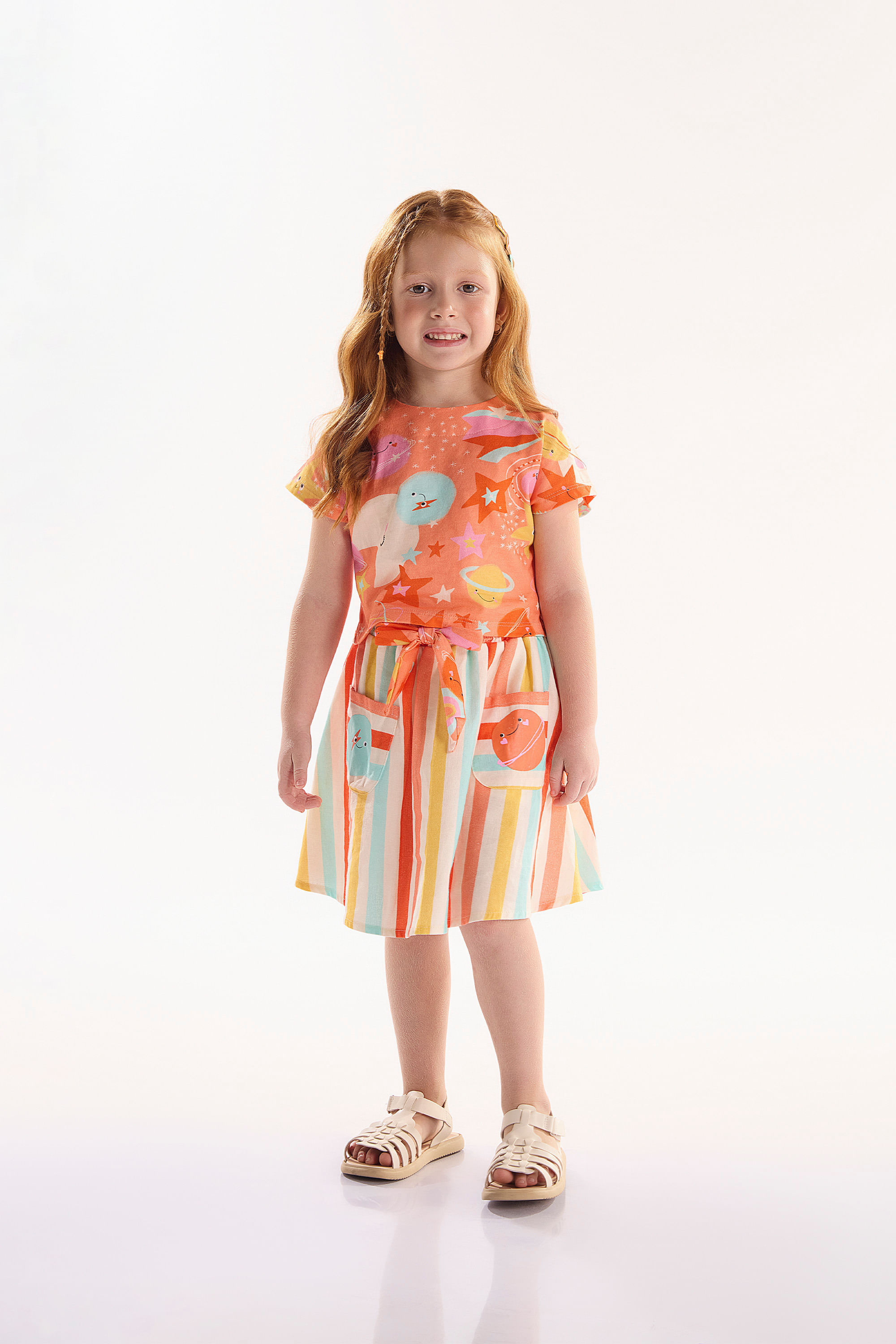 Conjunto Infantil Interestelar com Blusa e Saia (Laranja) Três e Já - Imagem 9
