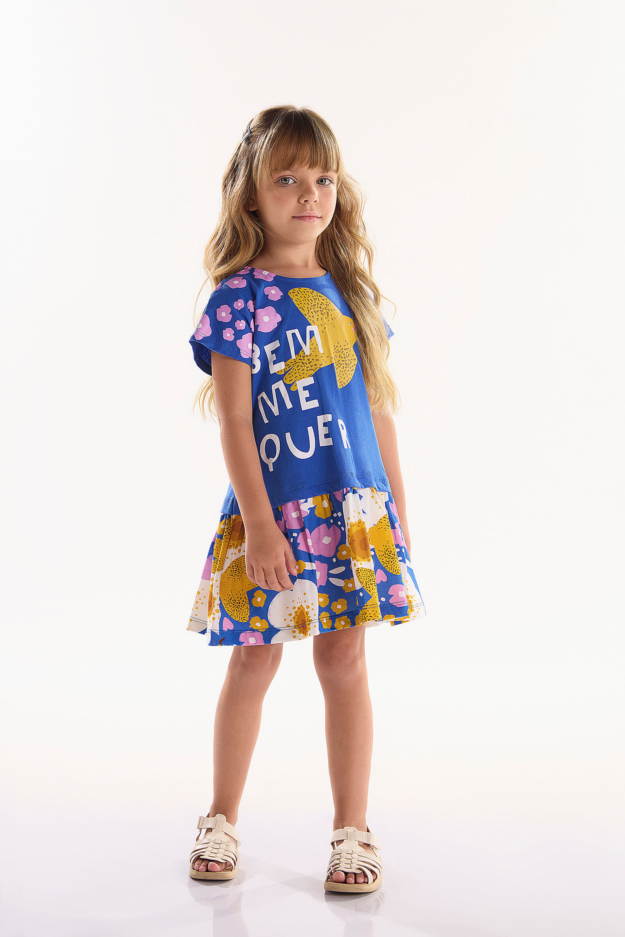 Vestido Bem Me Quer Infantil em Meia Malha (Azul) Três e Já