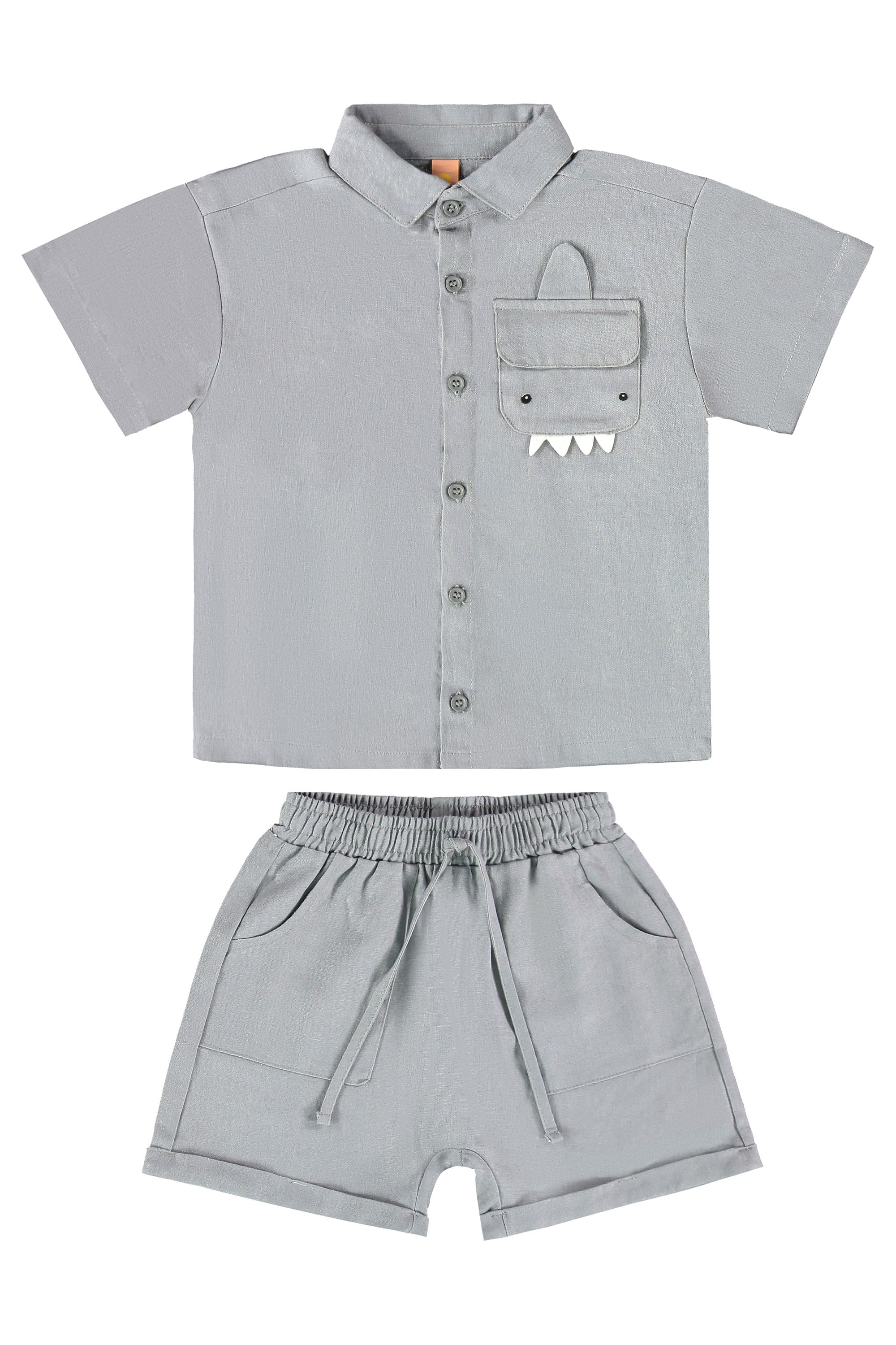 Conjunto oMar Infantil Masculino com Camisa e Short (Cinza) Três e Já - Imagem 16