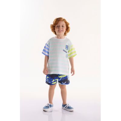 Conjunto Infantil Masculino oMar com Camiseta e Short (Branco) Três e Já