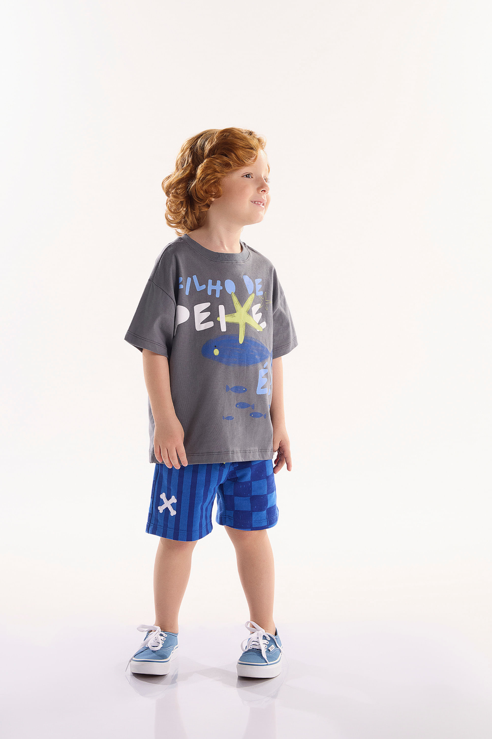 Conjunto oMar Infantil Masculino com Camiseta e Bermuda (Cinza) Três e Já - Imagem 22