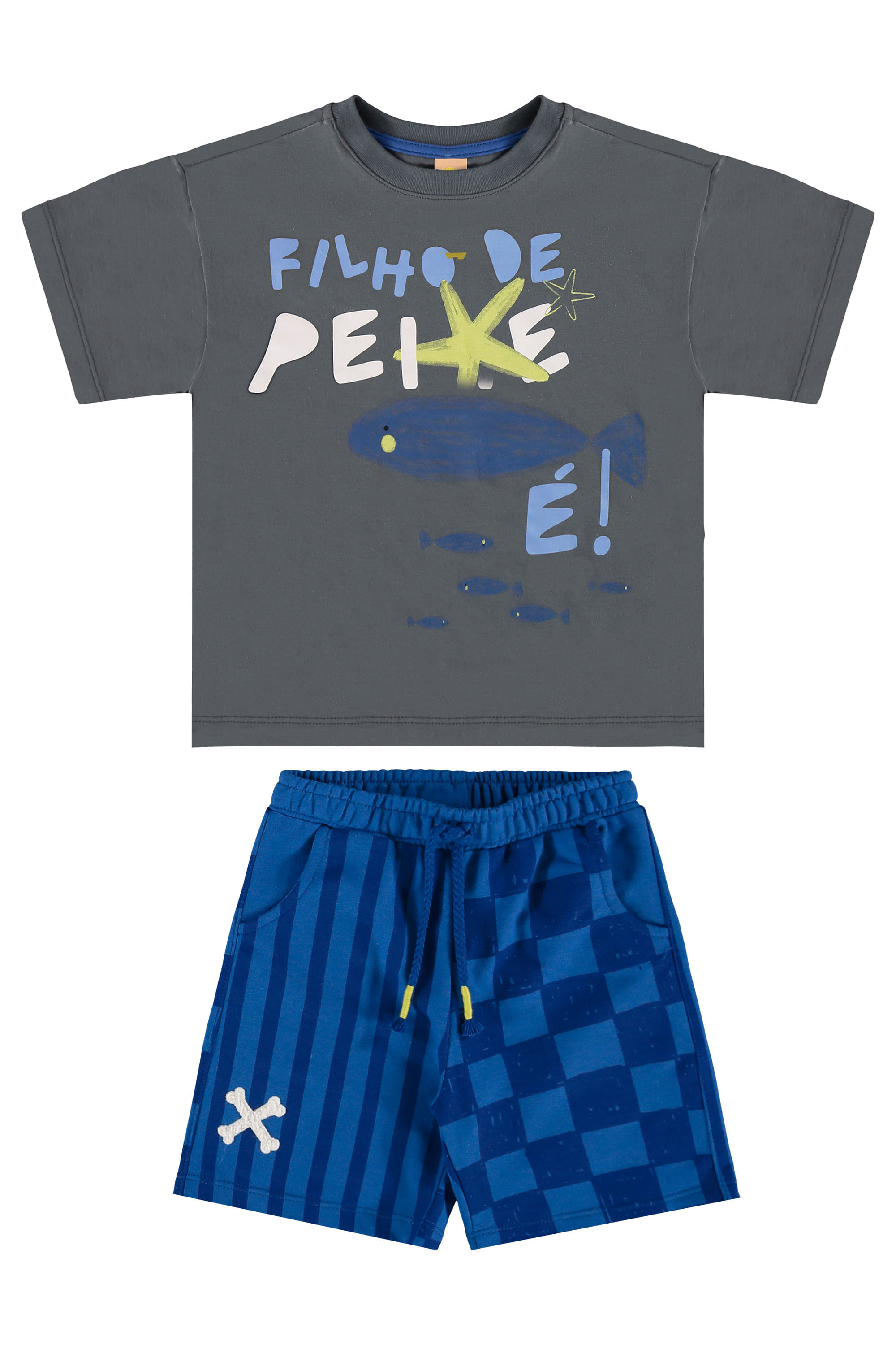 Conjunto oMar Infantil Masculino com Camiseta e Bermuda (Cinza) Três e Já - Imagem 37