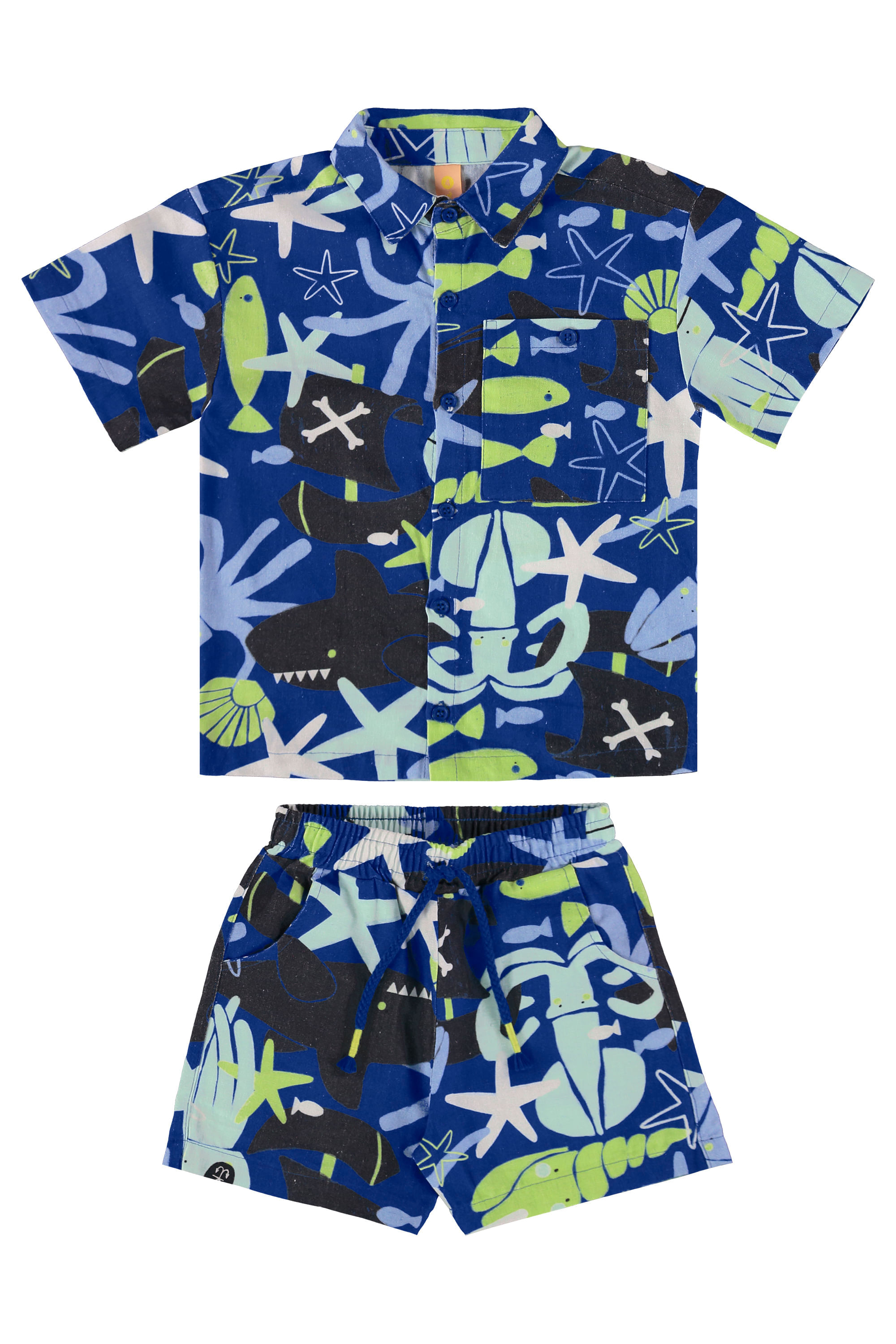 Conjunto Infantil Masculino oMar com Camisa e Short (Azul) Três e Já - Imagem 37