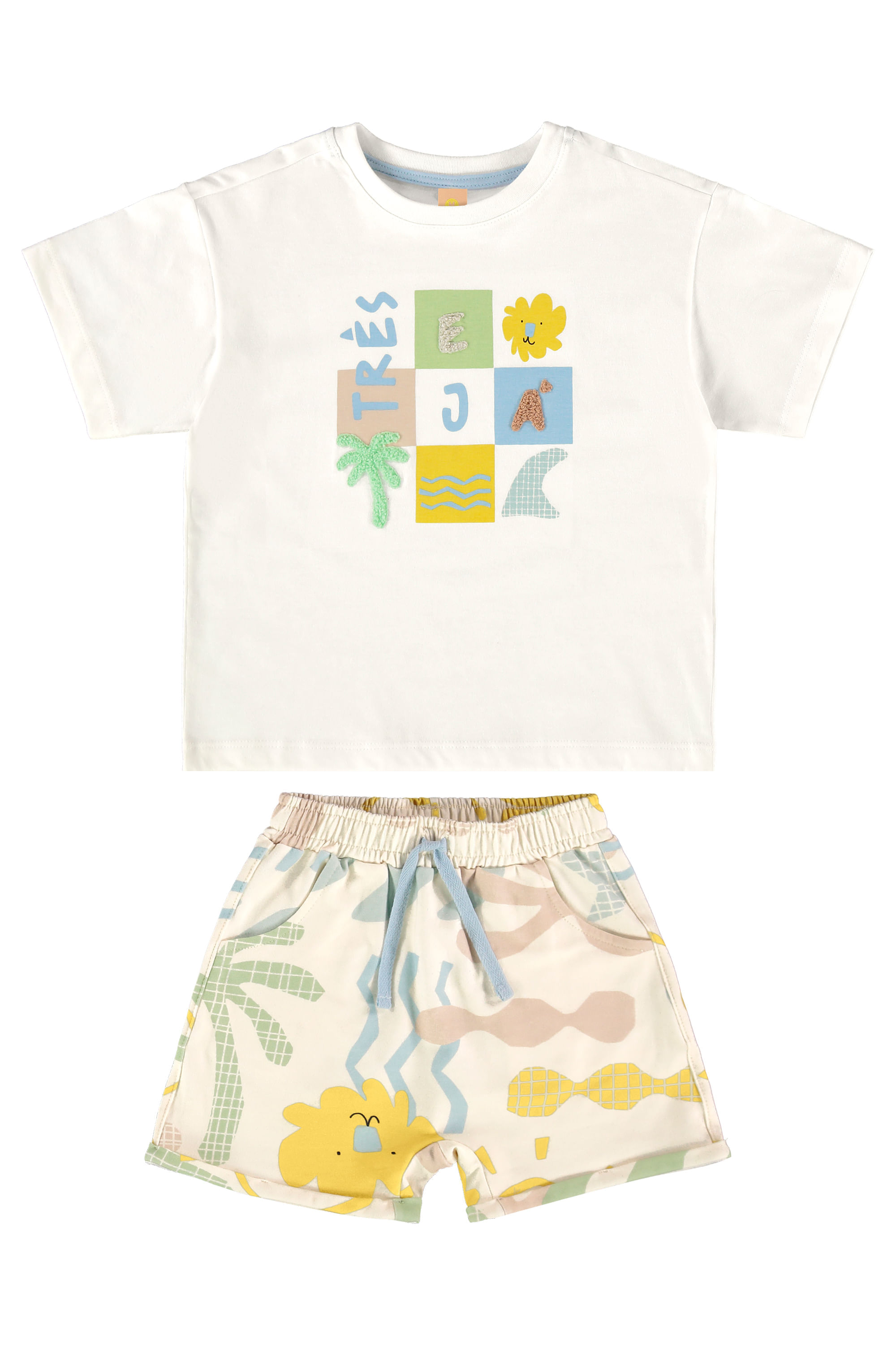 Conjunto Beiramar Infantil com Camiseta e Short (Off White) Três e Já - Imagem 37