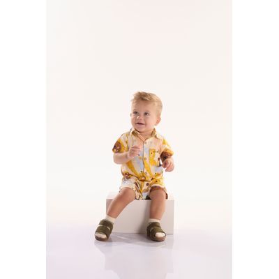 Macaquinho Bebê Menino Safári em Viscolinho (Off White) Três e Já