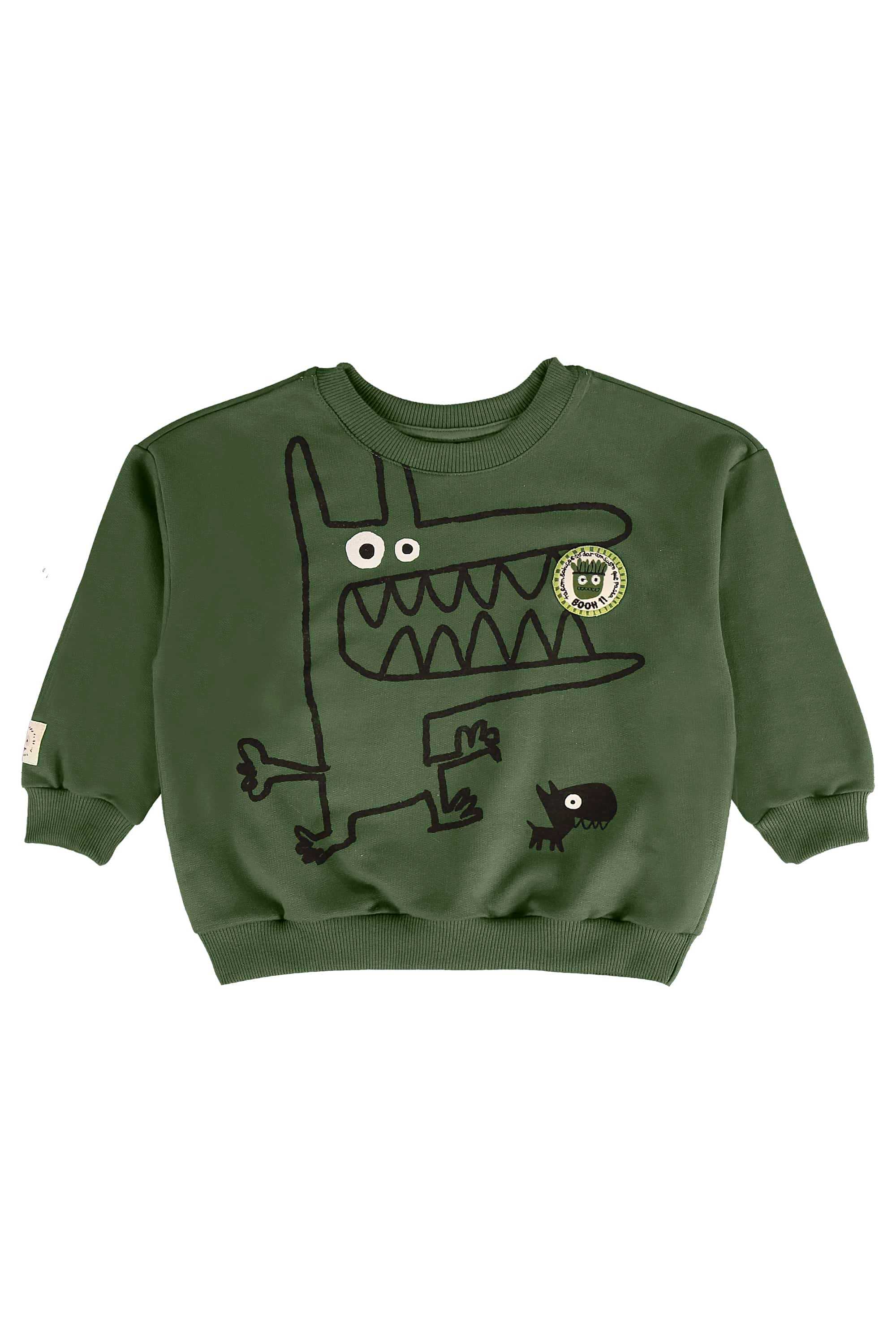 Conjunto Infantil Masculino com Blusão e Bermuda de Monstrinho (Verde) Três e Já - Imagem 3