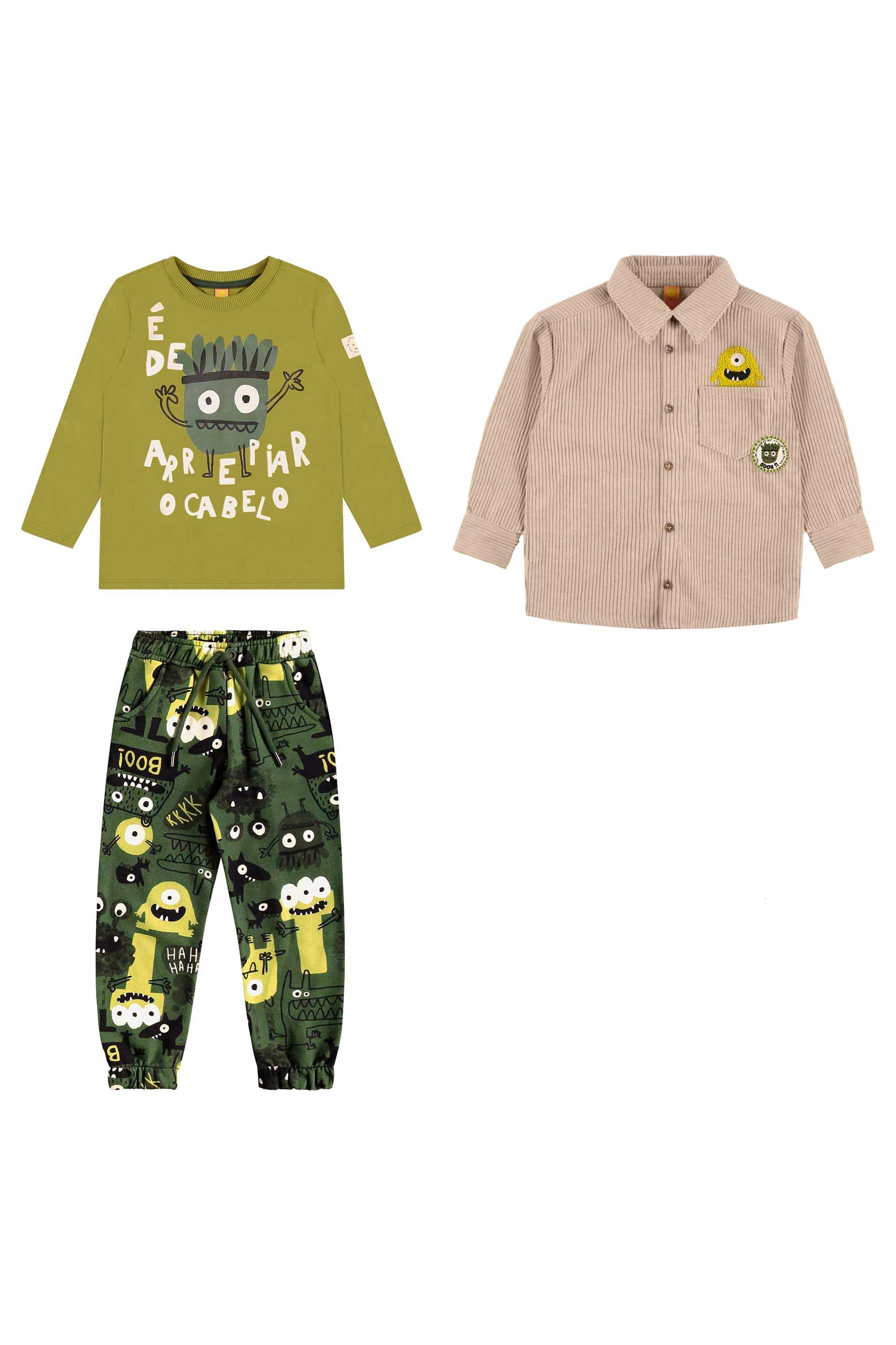 Conjunto Monstrinho Infantil Masculino 3 Peças (Verde) Três e Já - Imagem 38