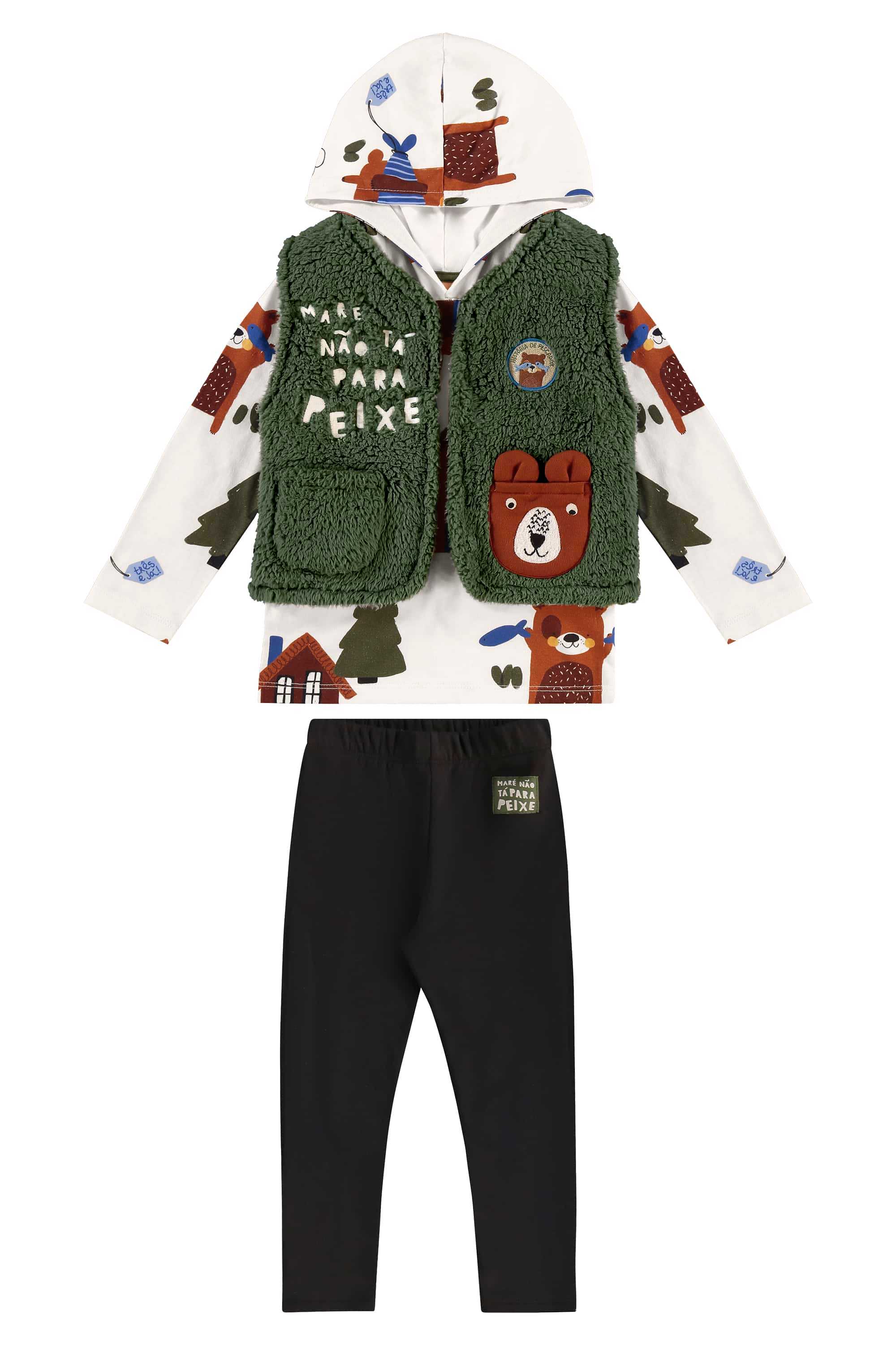 Conjunto Urso Amigo Infantil Masculino 3 Peças (Off White) Três e Já - Imagem 10