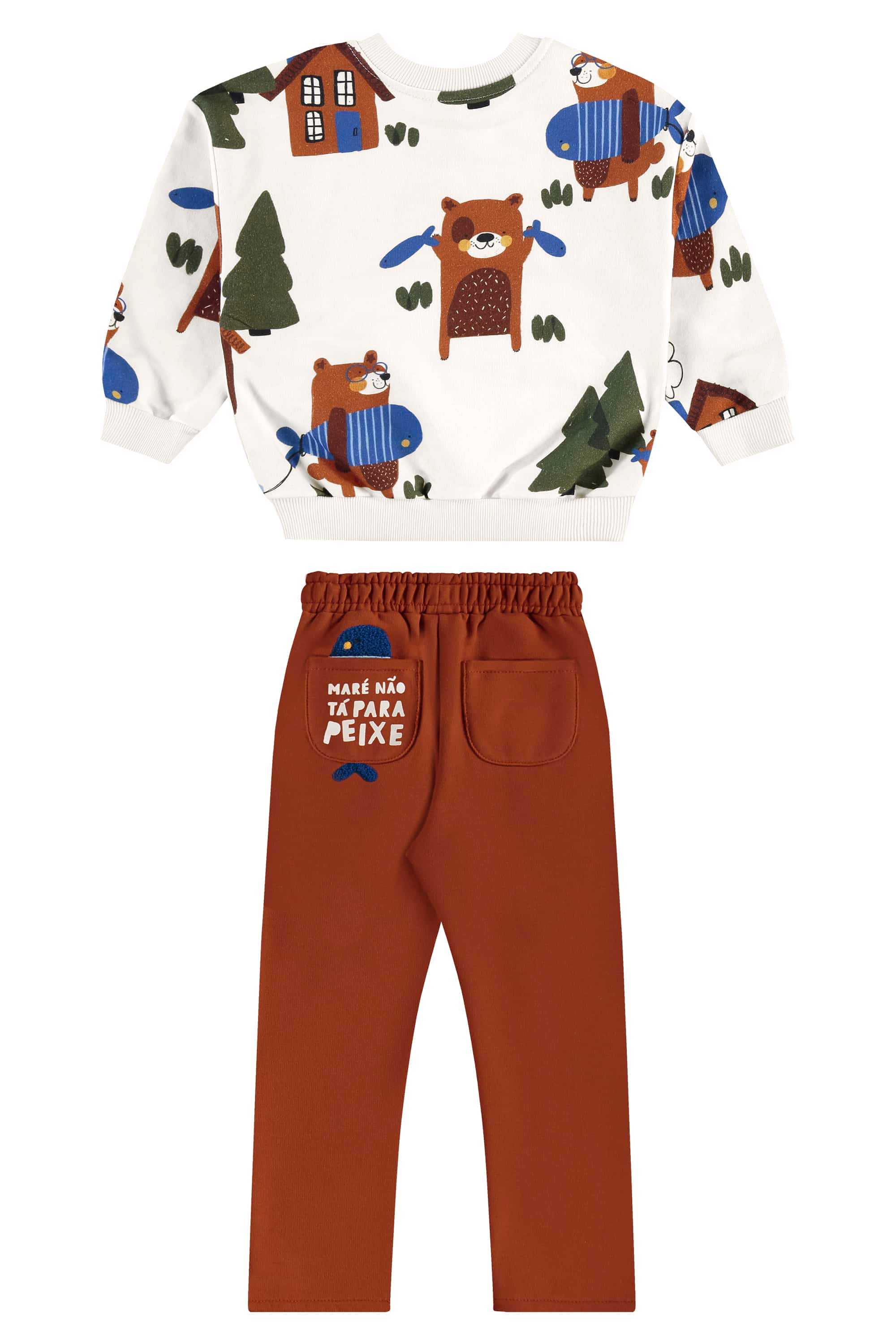 Conjunto Infantil Masculino com Blusão e Calça Urso Amigo (Marrom) Três e Já - Imagem 6