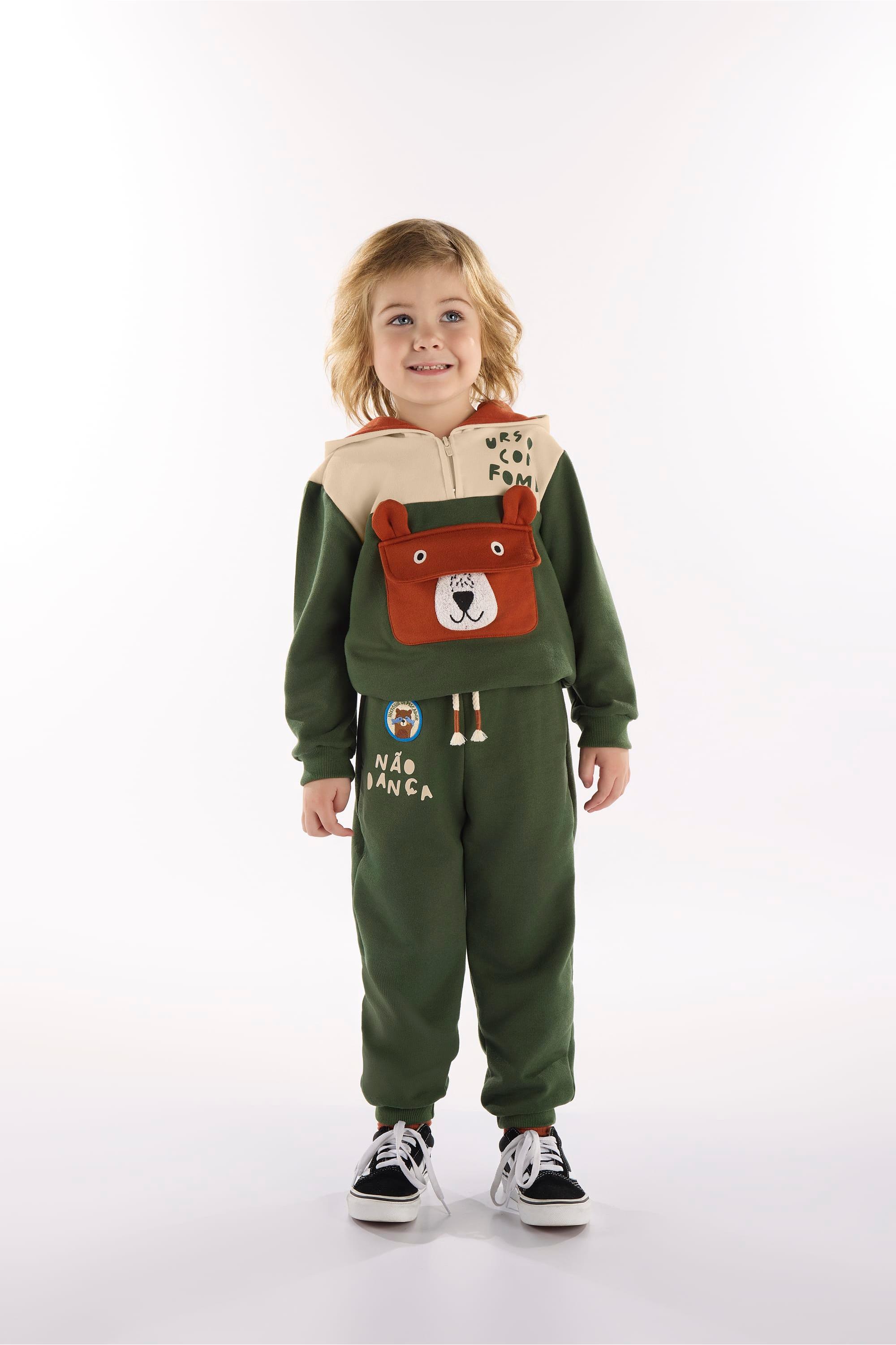 Conjunto Infantil Masculino com Casaco e Calça Urso Amigo (Verde) Três e Já - Imagem 17