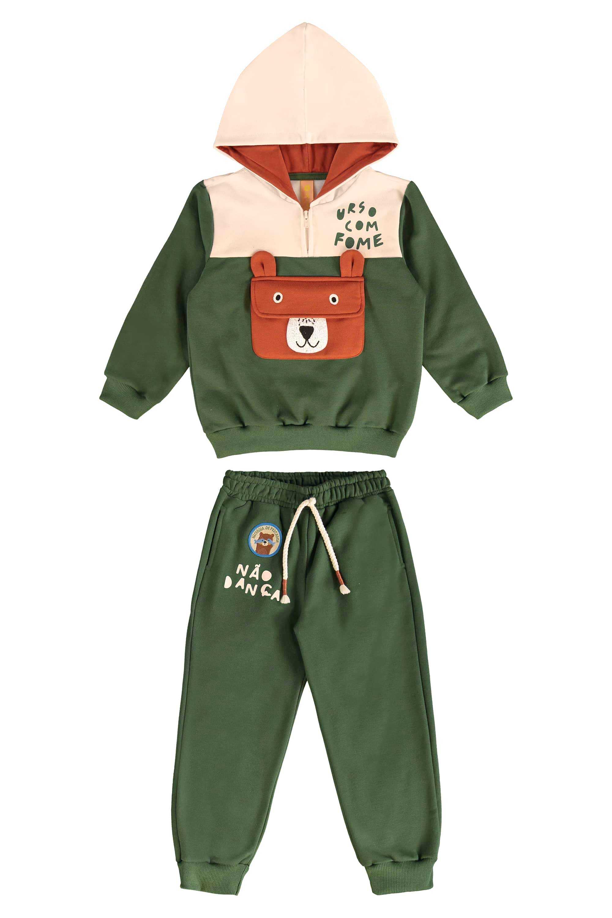 Conjunto Infantil Masculino com Casaco e Calça Urso Amigo (Verde) Três e Já - Imagem 34