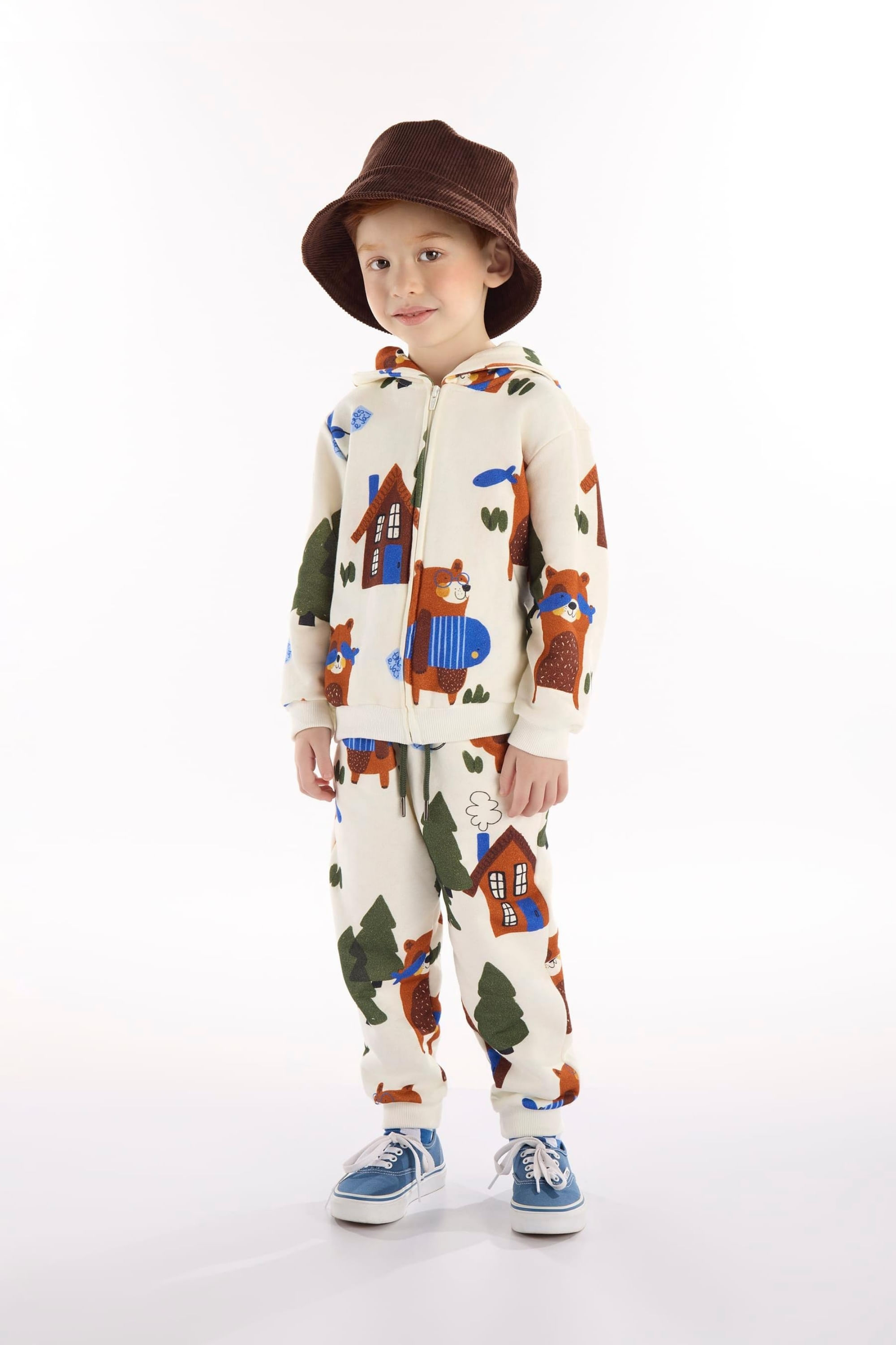 Conjunto Infantil Masculino com Jaqueta e Calça Urso Amigo (Off White) Três e Já