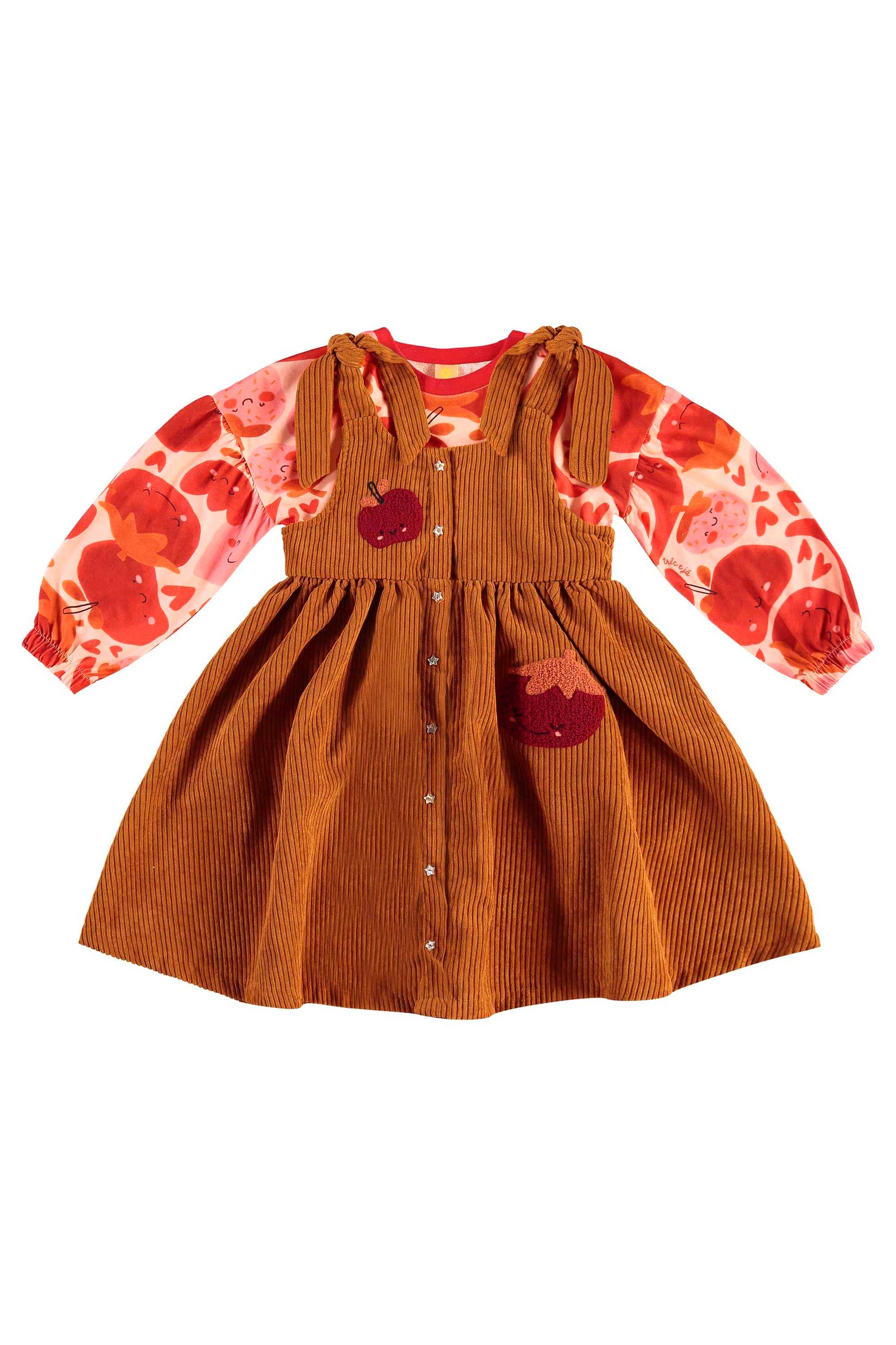 Conjunto Frutas Vermelhas Infantil com Cropped e Vestido (Marrom) Três e Já - Imagem 14