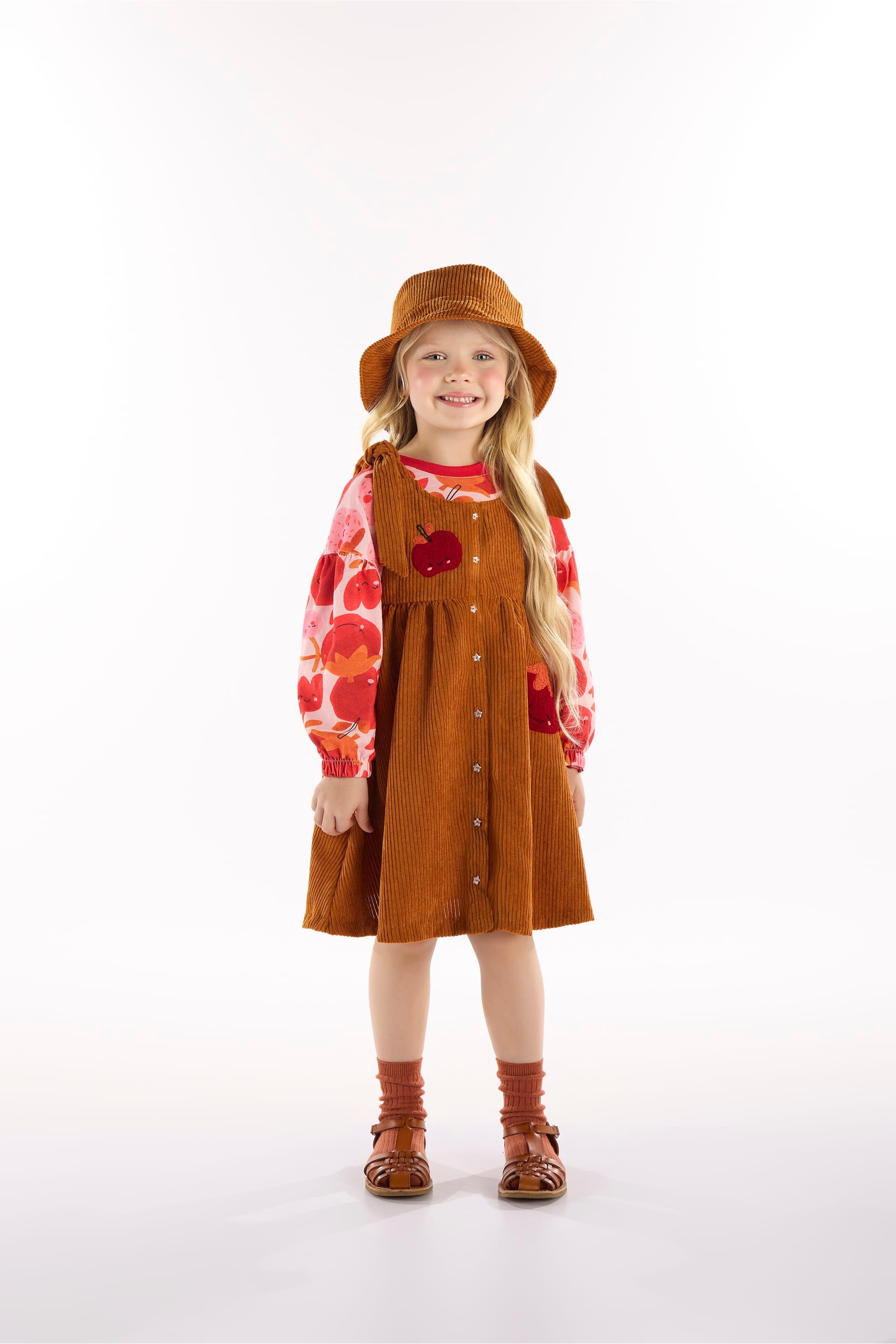 Conjunto Frutas Vermelhas Infantil com Cropped e Vestido (Marrom) Três e Já - Imagem 16