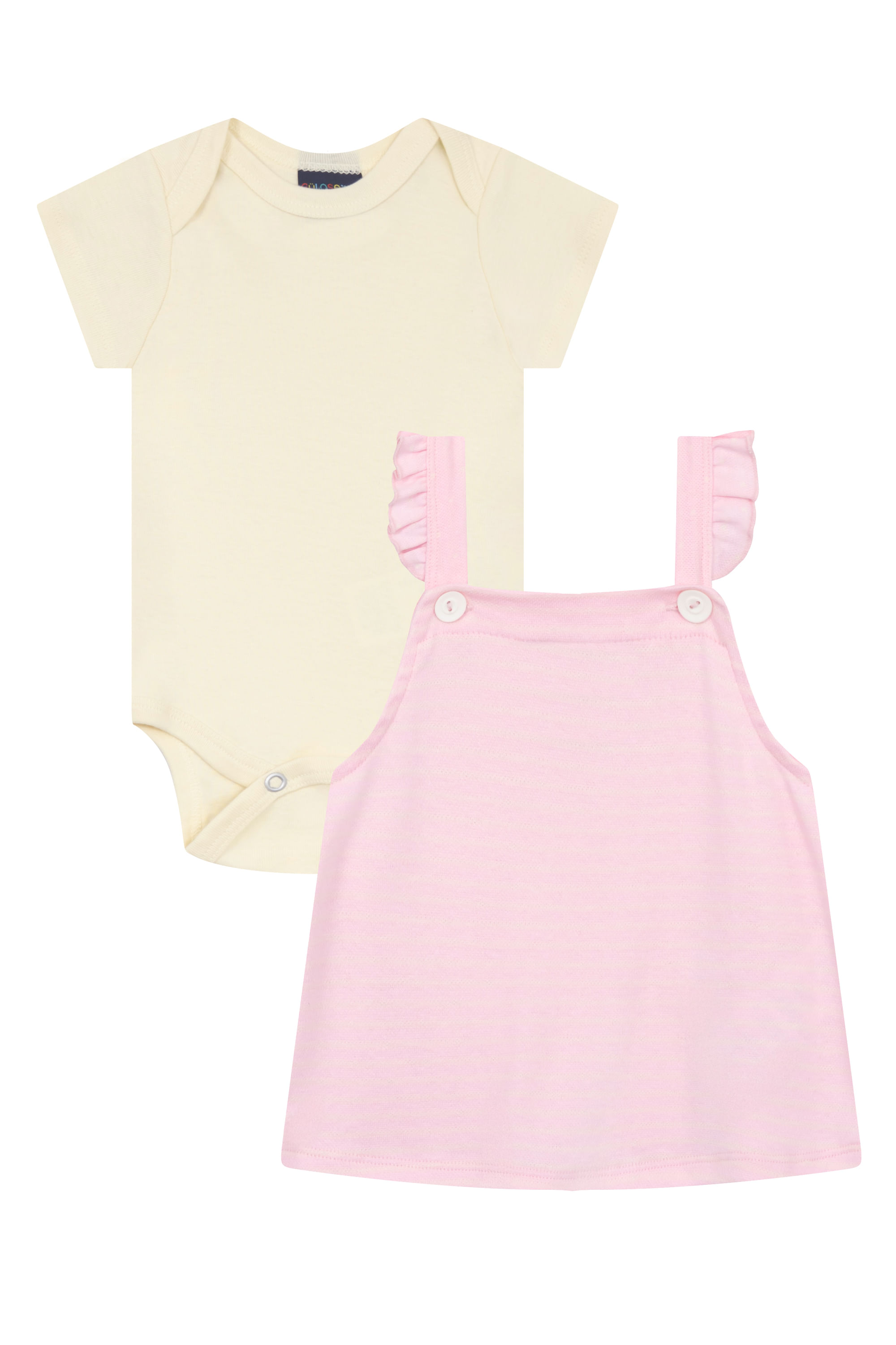 Conjunto Bebê Menina com Salopete Poás e Body Básico (Bege) Guloseima