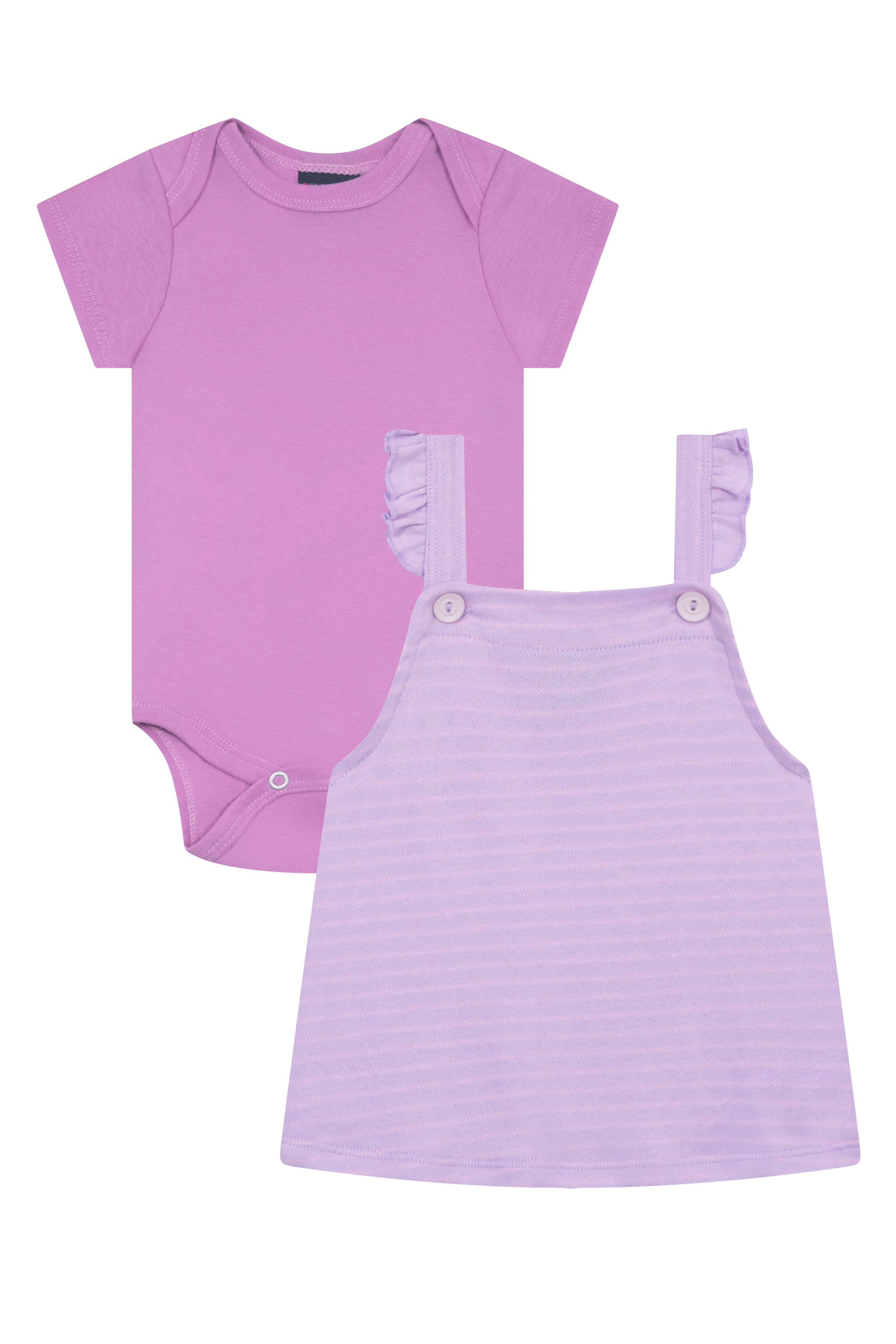 Conjunto Bebê Menina com Salopete Poás e Body Básico (Lilás) Guloseima