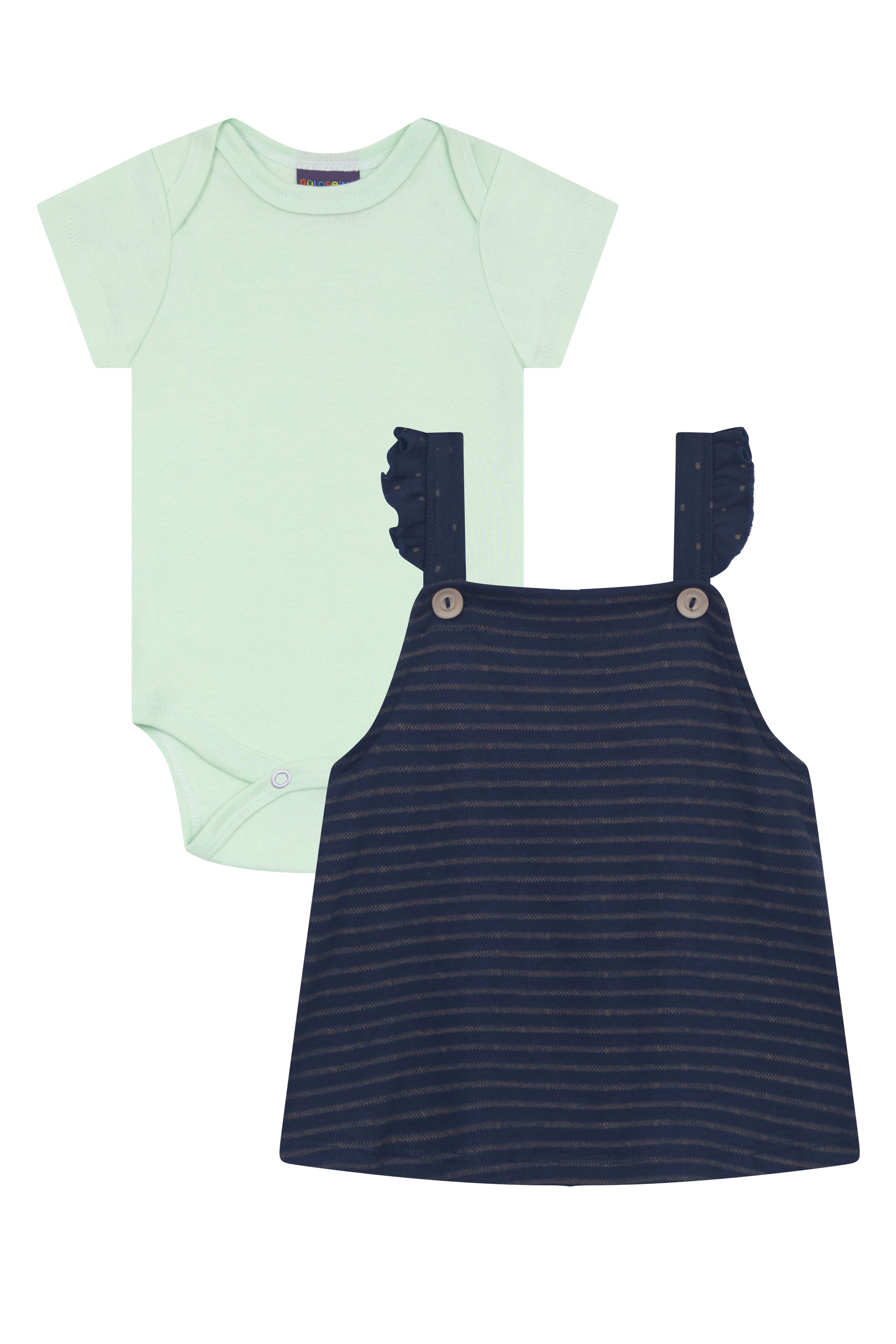 Conjunto Bebê Menina com Salopete Poás e Body Básico (Verde) Guloseima