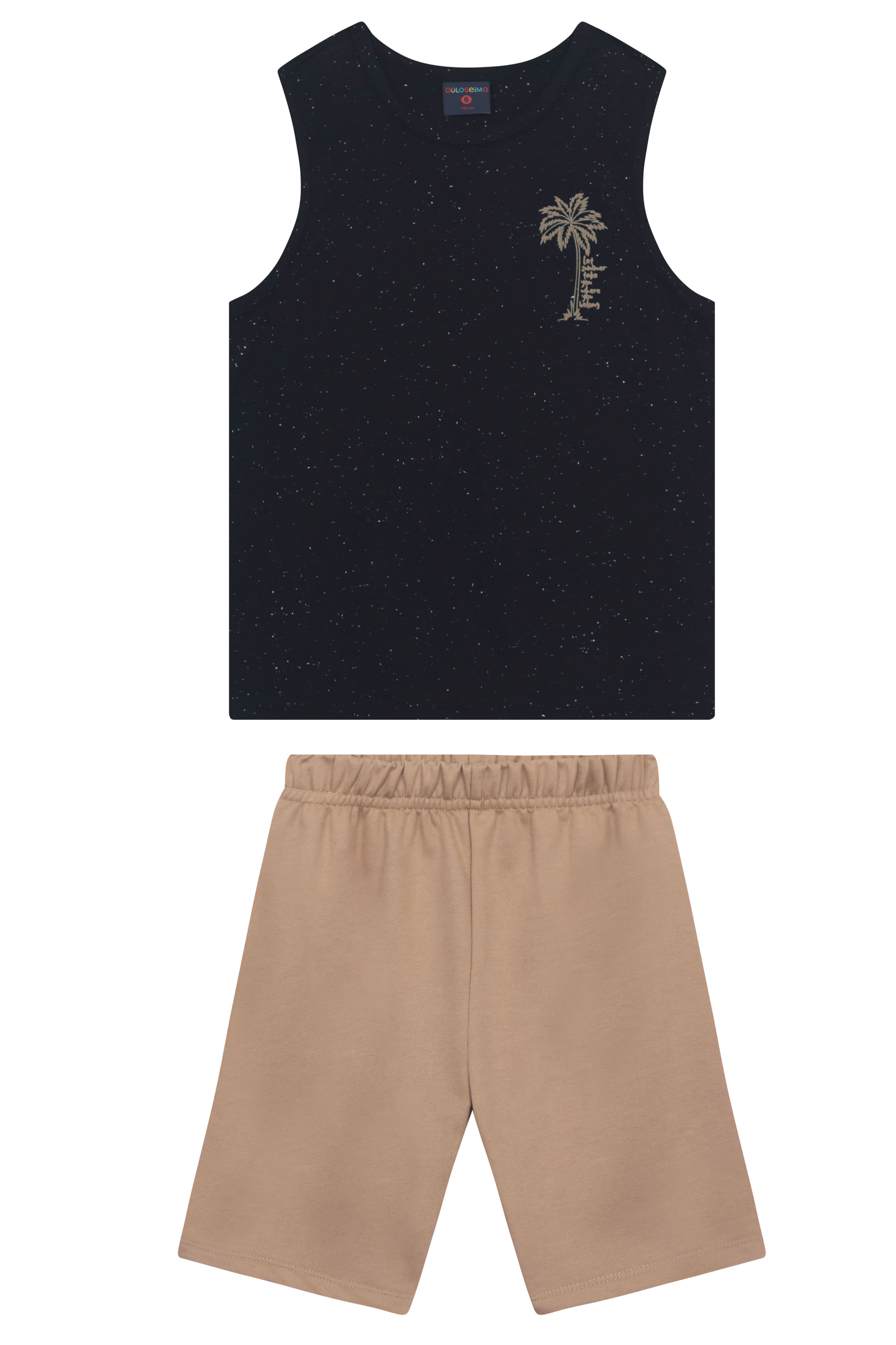 Conjunto Infantil Masculino com Regata Estampada e Bermuda (Preto) Guloseima