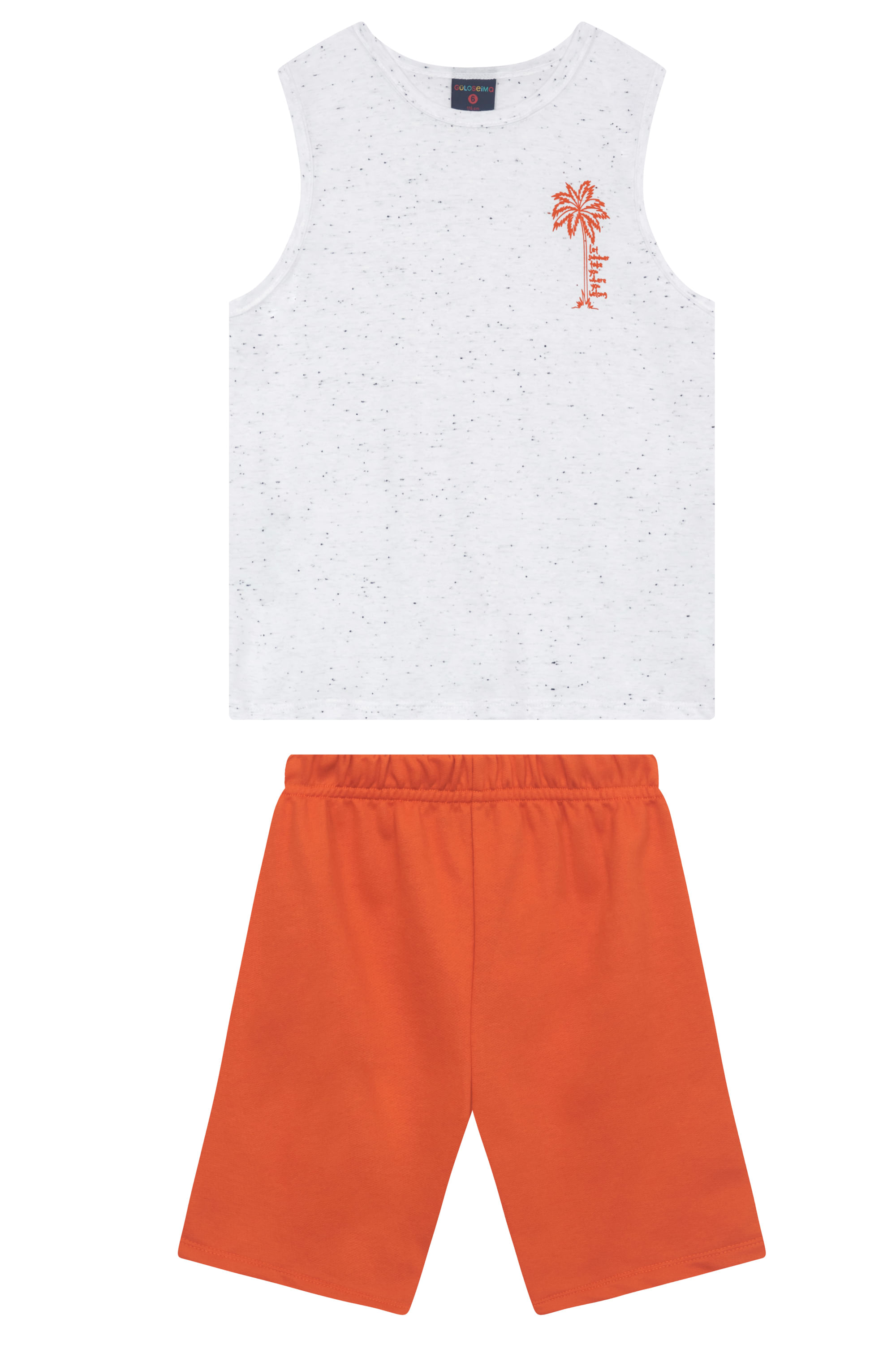 Conjunto Infantil Masculino com Regata Estampada e Bermuda (Branco) Guloseima