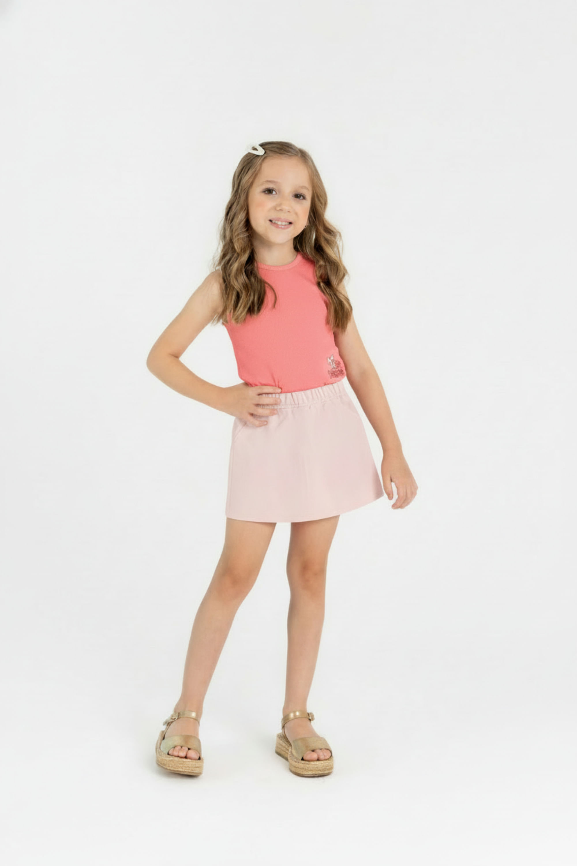 Conjunto com Regata e Short-Saia para Menina (Rosa Pink) Guloseima
