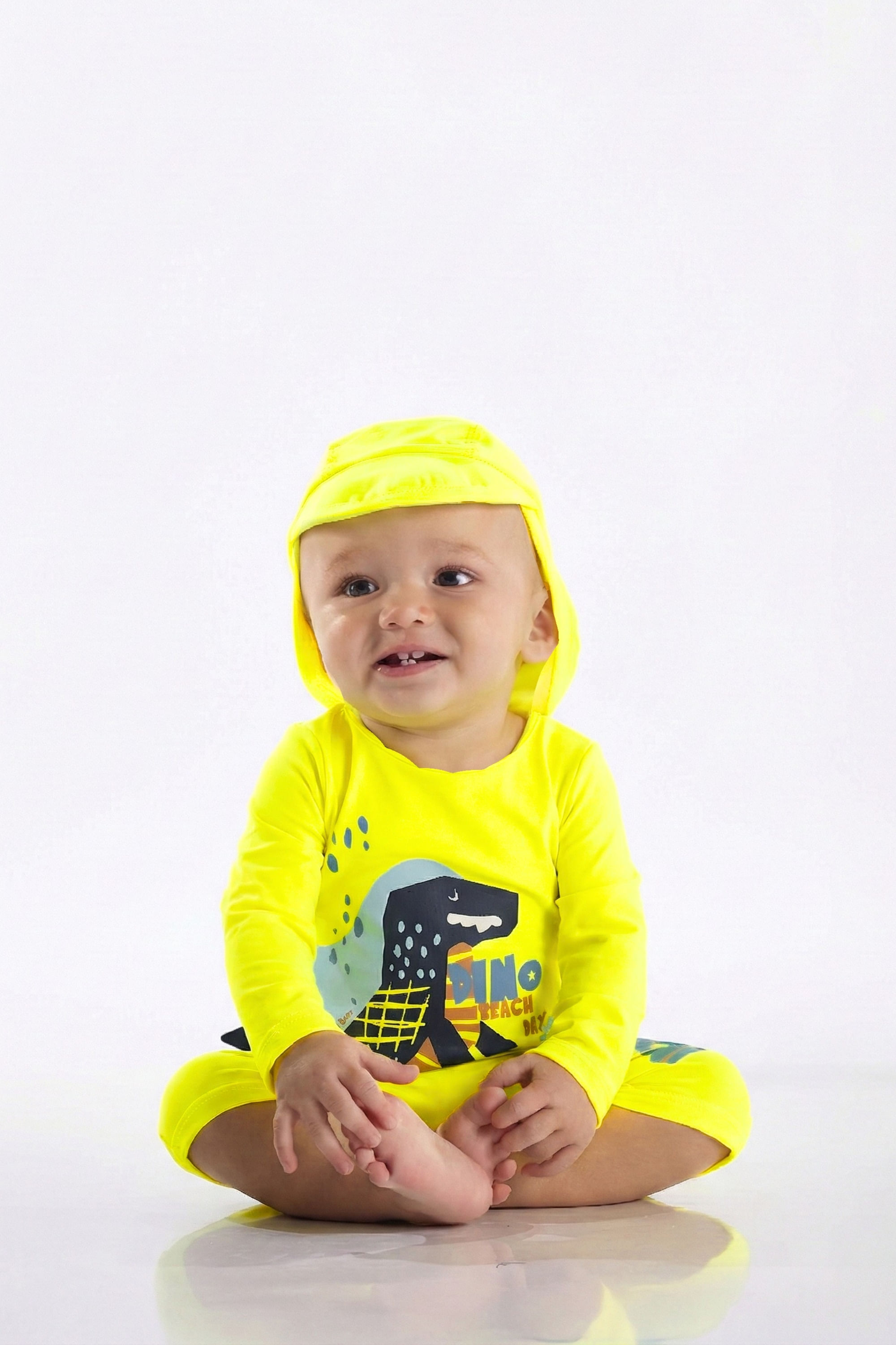 Macaquinho Dino de Praia para Bebê Menino FPS+50 (Amarelo Fluorescente) Up Baby